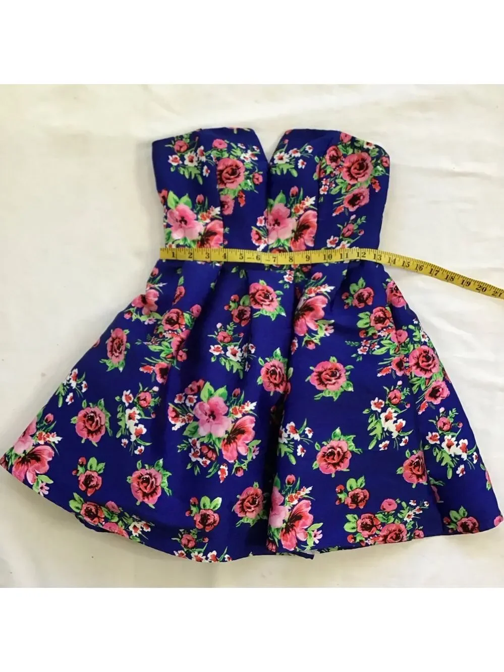 B. Darlin Women Elegant Strapless Floral Dress Blue Pink Rose Petals 5/6 - Picture 8 of 10